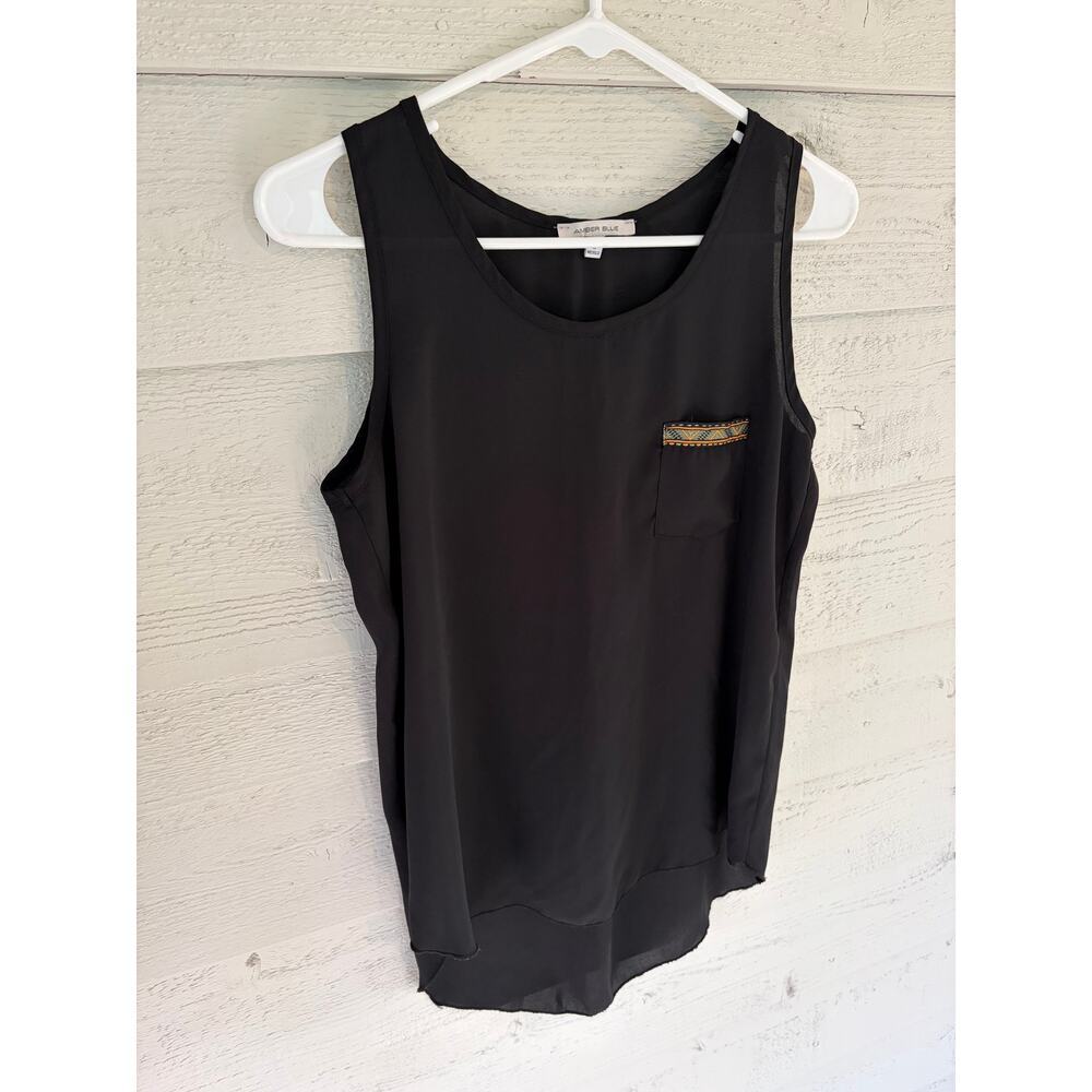 Amber Blue Black Sleeveless Blouse Tank Top Women’s Medium - Picture 3 of 7